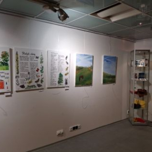 Pohled do galerie s vystavenými obrazy.